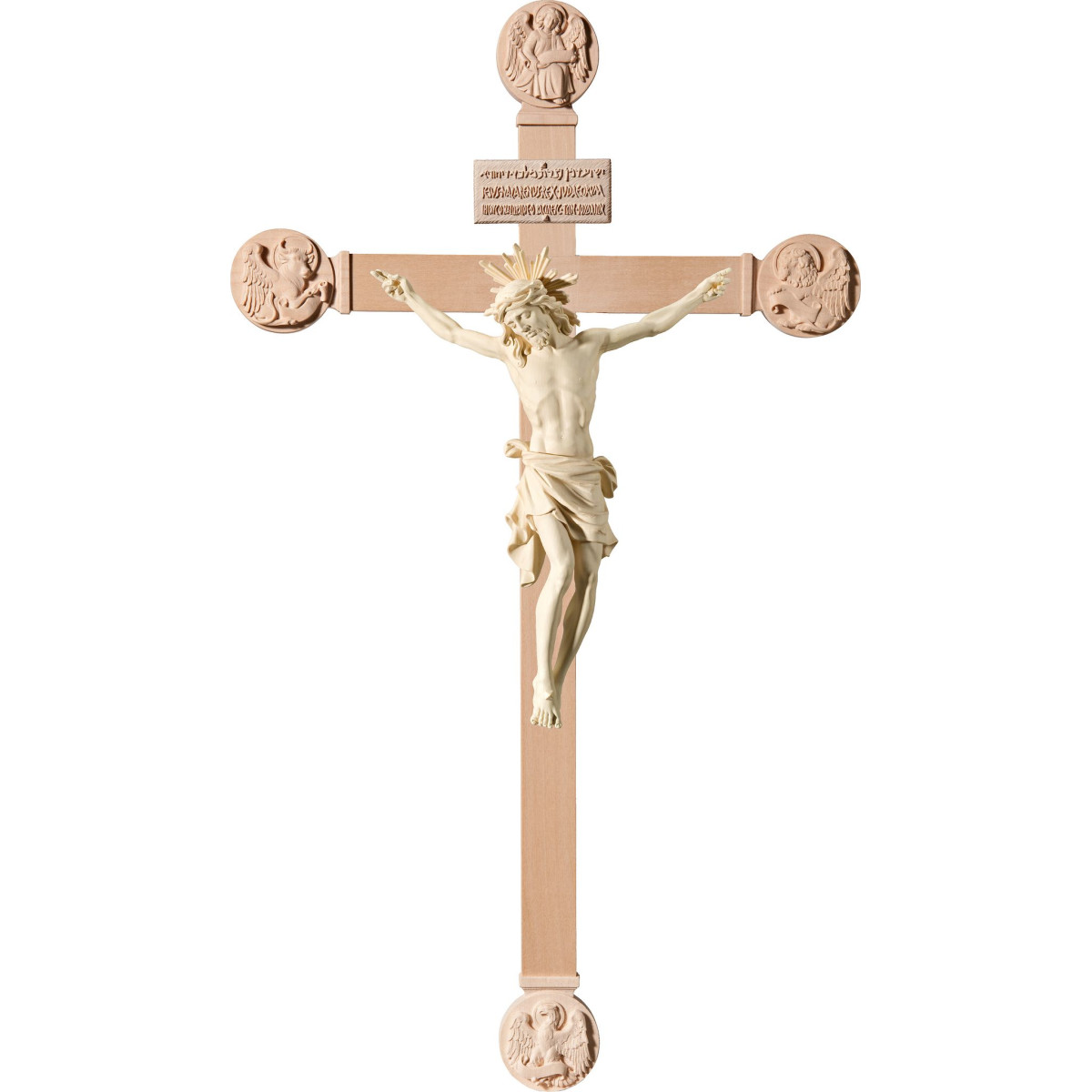 Cristo Pisa en cruz con Evangelistas con Titulus Crucis en hebreo - latín - griego